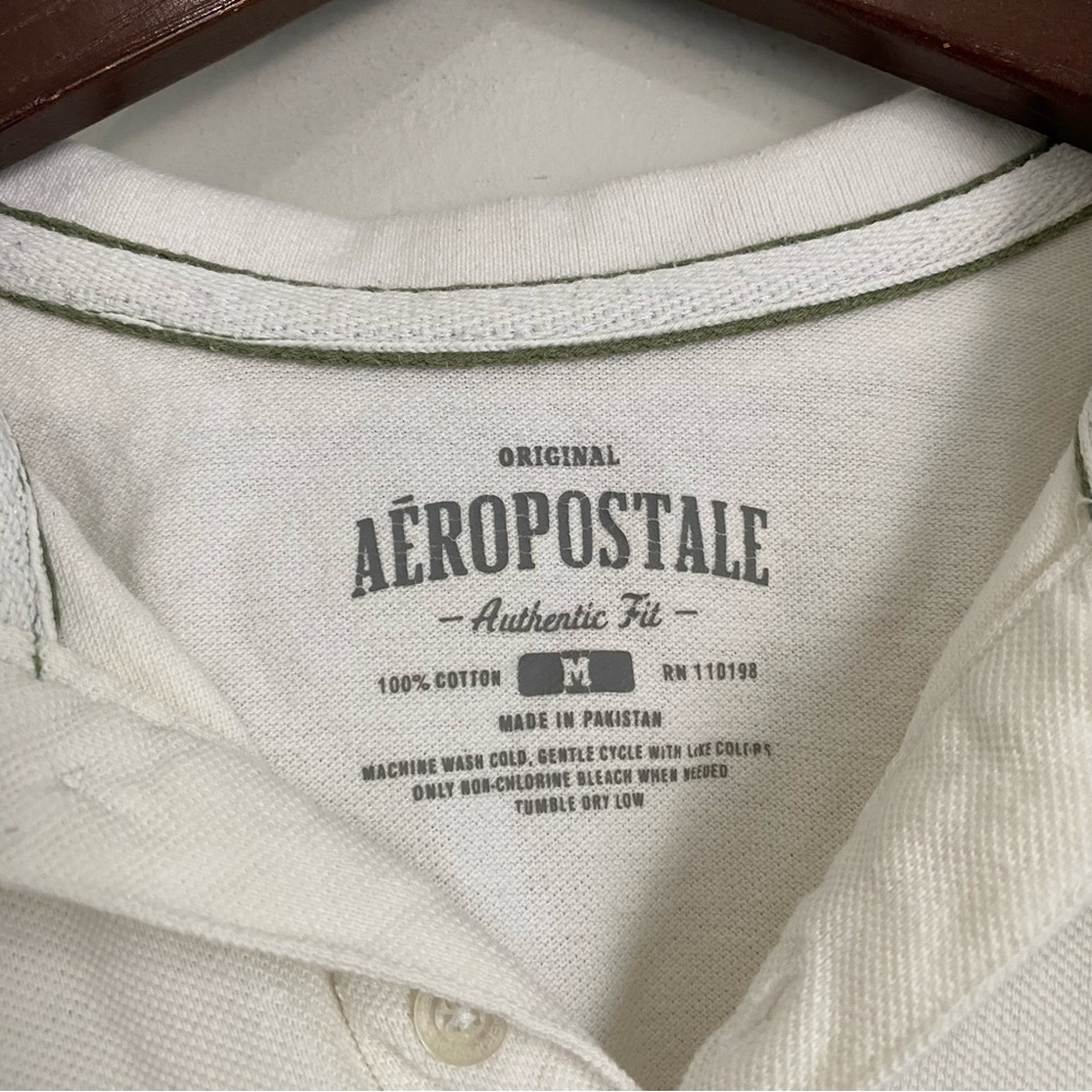 AEROPOSTALE Mens Medium White Distressed Short Sleeve Polo Shirt UU15 - Picture 3 of 5